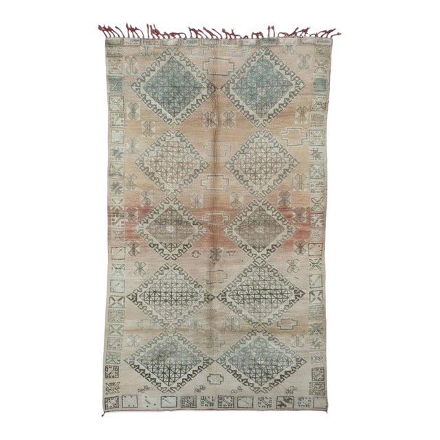 Mid Century Moroccan Wool Rug - 9.4 X 5.9 Ft For Sale