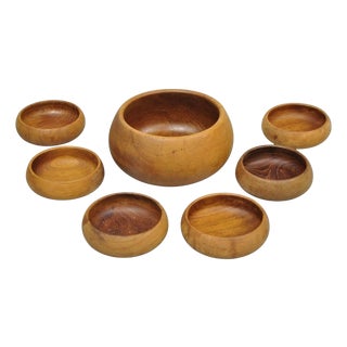 Vintage Mid Century Modern Teak Wood Goodwood Benjamin Medwin Salad Bowl Set - 7pc For Sale