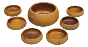 Vintage Mid Century Modern Teak Wood Goodwood Benjamin Medwin Salad Bowl Set - 7pc