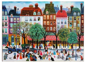 Hiro Yamagata, Lively Paris Street, 1973, Oil on Canvas
