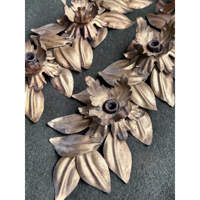 Gold 1960's Hollywood Regency Gilt Gold Floral Wall Sconces by Hans Kogl a - Pair For Sale - Image 8 of 17