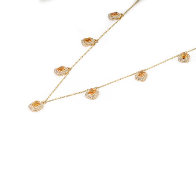 Modern 2.24ct Citrine & Diamond Halo Station Charm Necklace in 14k Yellow Gold For Sale - Image 4 of 18