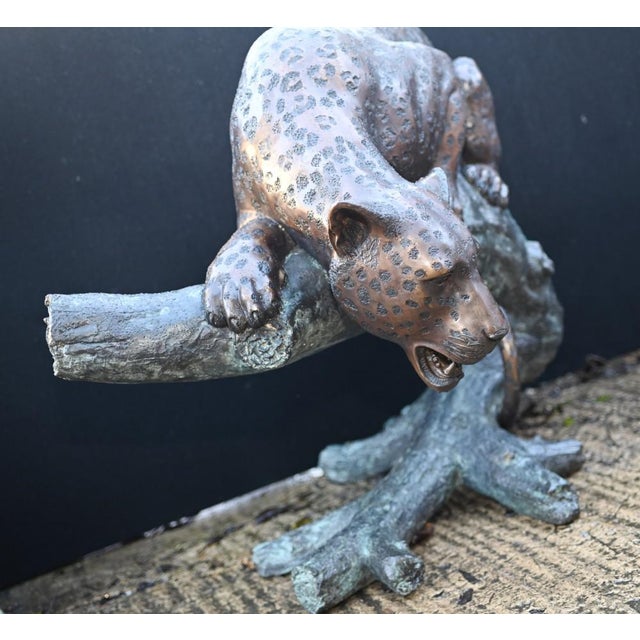 Large Bronze Panther Statue Garden Cat Sculpture For Sale - Image 6 of 13