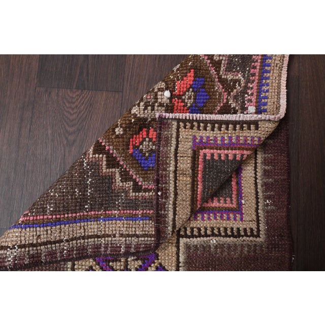 Textile Vintage Turkish Oushak Handmade Wool Cotton Brown Runner Rug For Sale - Image 7 of 9