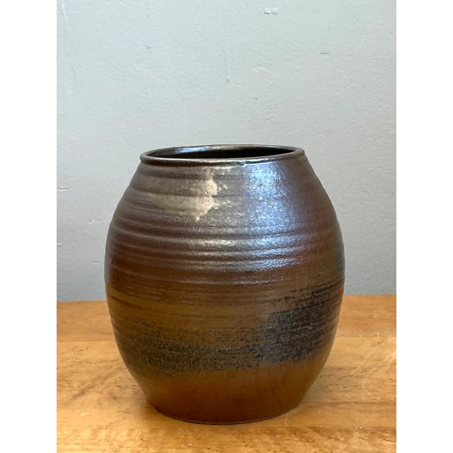 Brown Vintage Brown Glazed Ceramic Vase For Sale - Image 8 of 12