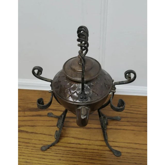 Antique Copper Kettle on Wrought Iron Stand For Sale - Image 5 of 8