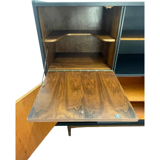 Mid-Century Modern Walnut Storage Cabinet / Credenza With Black Frame, 1950s For Sale - Image 10 of 17