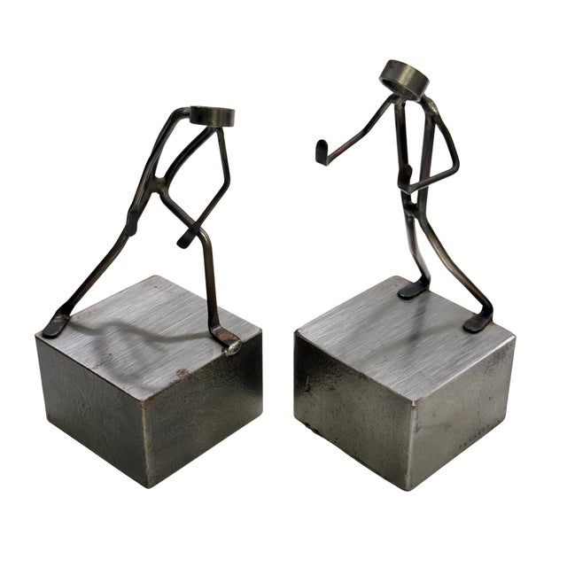 Brutalist Pair of Vintage Palardy Brutalist Metal Figural Sculptures For Sale - Image 3 of 5