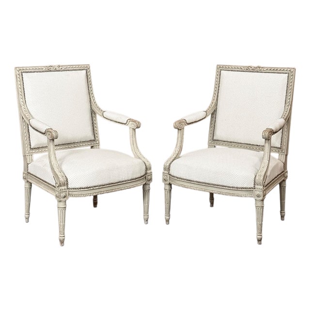 Pair of French 19th Century Louis XVI Painted Armchairs ~ Fauteuils For Sale