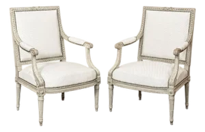 Pair of French 19th Century Louis XVI Painted Armchairs ~ Fauteuils