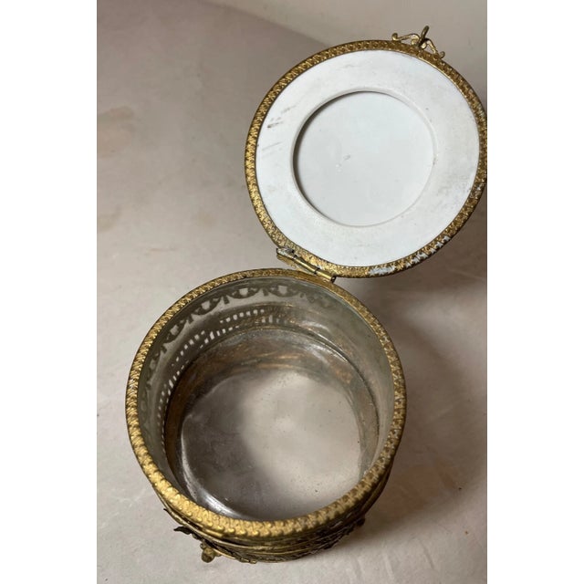 Antique 19th Century Ornate Bronze Porcelain Glass Vanity Casket Dresser Box Jar For Sale - Image 9 of 16