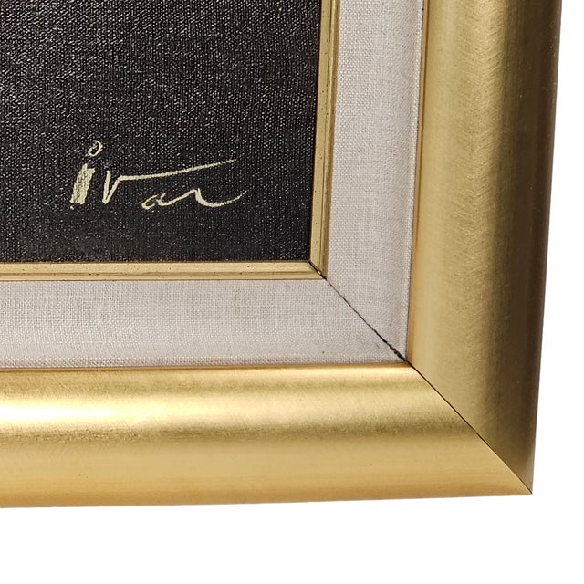 Black Large Scandinavian Modern Abstract Oil Painting Signed Ivar Bruun, Gilt Frame, 46" For Sale - Image 8 of 12