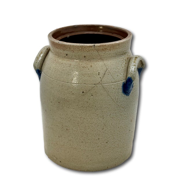 Small 1 Gallon Size Blue Decorated Antique American Stoneware Butter Churn Crock by Cowden & Wilcox Harrisburg Pennsylvania For Sale - Image 18 of 18