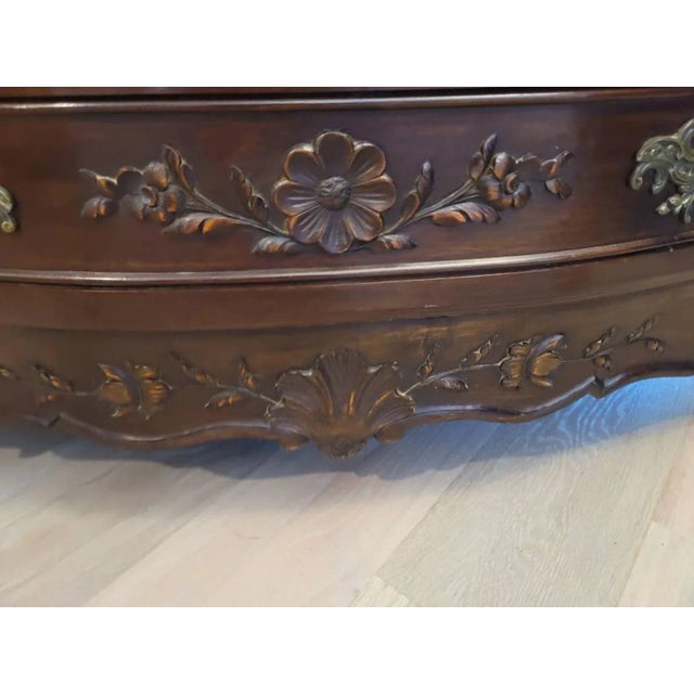 Wood Fine Antique Country French Provincial Louis XV Style Carved Solid Wood & Bronze Chest of Drawers Dresser For Sale - Image 7 of 11