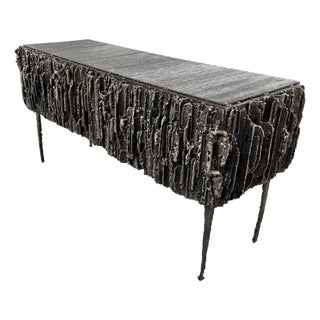 2021 James Bearden Brutalist Corinthian Cabinet in Plasma Carved Steel, Attributed For Sale