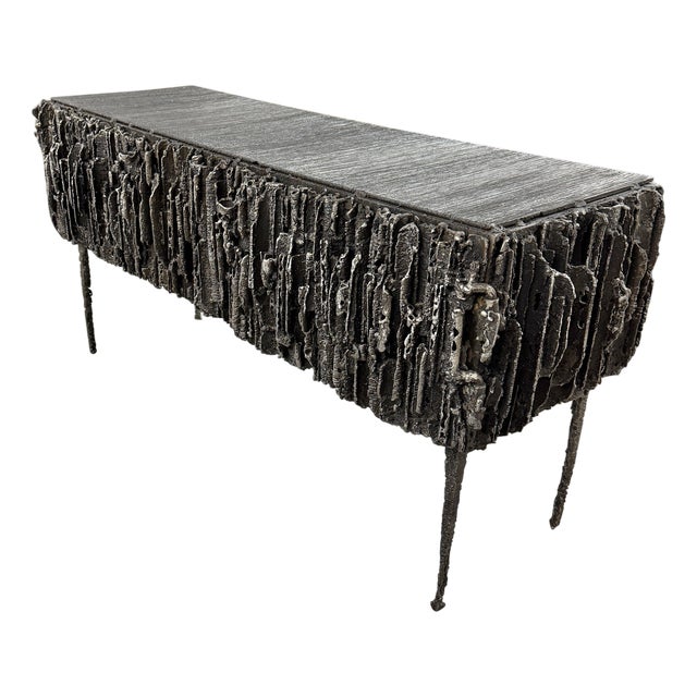 2021 James Bearden Brutalist Corinthian Cabinet in Plasma Carved Steel, Attributed For Sale