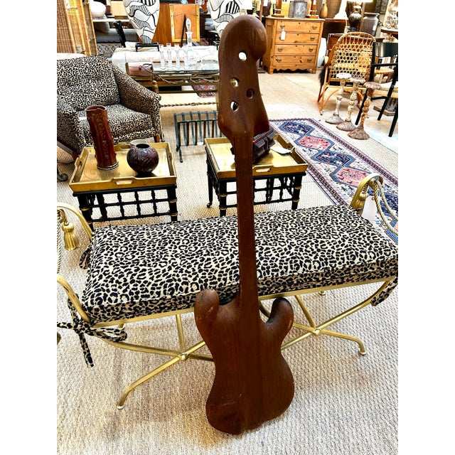1970s Solid Teak Hand Carved Bass Guitar Sculpture For Sale - Image 10 of 10
