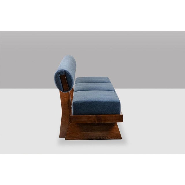Contemporary 3-Seater Sofa in Ash Wood and Blue Mohair Velvet For Sale - Image 3 of 11