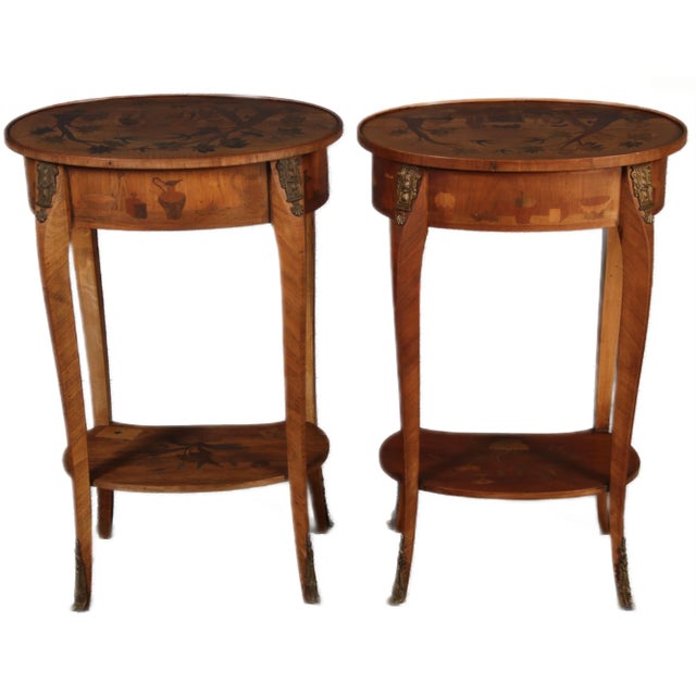 Antique Louis XV Style Side Tables with Chinoiserie Inlay, 1920s, Set of 2 For Sale - Image 6 of 18