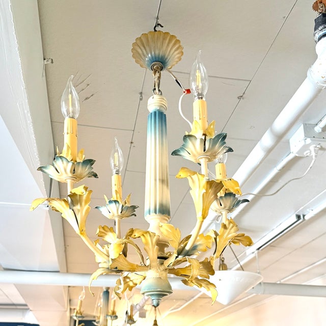 Vintage Painted Metal Flower Chandelier For Sale In Minneapolis - Image 6 of 7