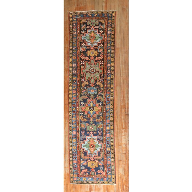 Zabihi Collection Antique Navy Blue Narrow Heriz Runner - 2'3" x 8'6" For Sale - Image 4 of 11