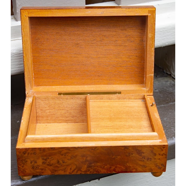 Swiss Mechanical Russian Olive Burl Wood Walnut Music and Trinket Box For Sale - Image 4 of 6