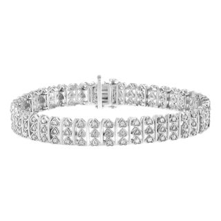 .925 Sterling Silver 1.00 Cttw Diamond Multi Row Heart Link Bracelet (H-I Color, I1-I2 Clarity) - 7.25" Inches For Sale