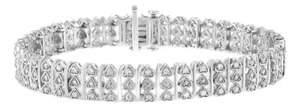 .925 Sterling Silver 1.00 Cttw Diamond Multi Row Heart Link Bracelet (H-I Color, I1-I2 Clarity) - 7.25" Inches