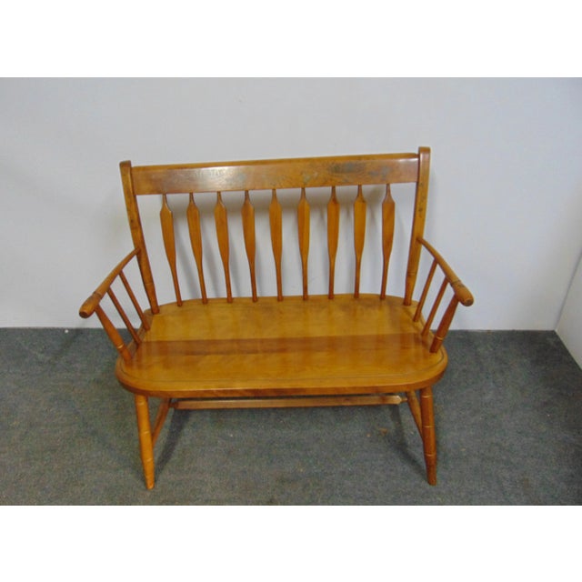 American Nichols & Stone Windsor Style Maple Stencil Decorated Settee For Sale - Image 3 of 10