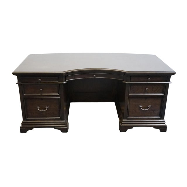 Contemporary Aspenhome Walnut Contemporary Traditional Style 72" Curved Executive Office Desk - Molasses Brown Finish 124-300 For Sale - Image 3 of 14