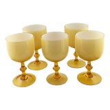 1970s Italian Amber and Cased Opaline Glass Wine Goblets Carlo Moretti - Set of Five For Sale