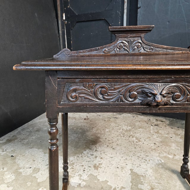 Late 19th Century English Oak Carved Table With Turned Legs and Stretcher Base For Sale - Image 13 of 14