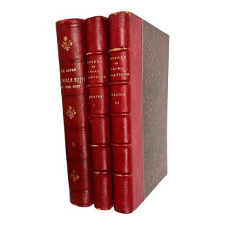 Antique French Red Leather Bound Books - Set of 3 For Sale