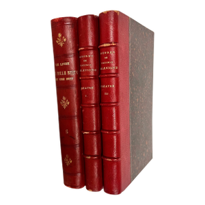 Antique French Red Leather Bound Books - Set of 3