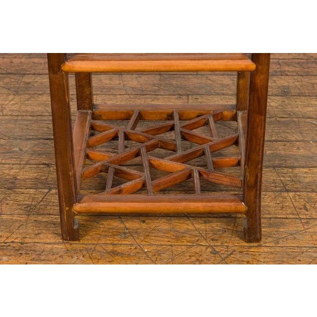 Wood Early 20th Century Chinese Late Qing Dynasty Lamp Table with Cracked Ice Shelf & Horse Hoof Feet For Sale - Image 7 of 13