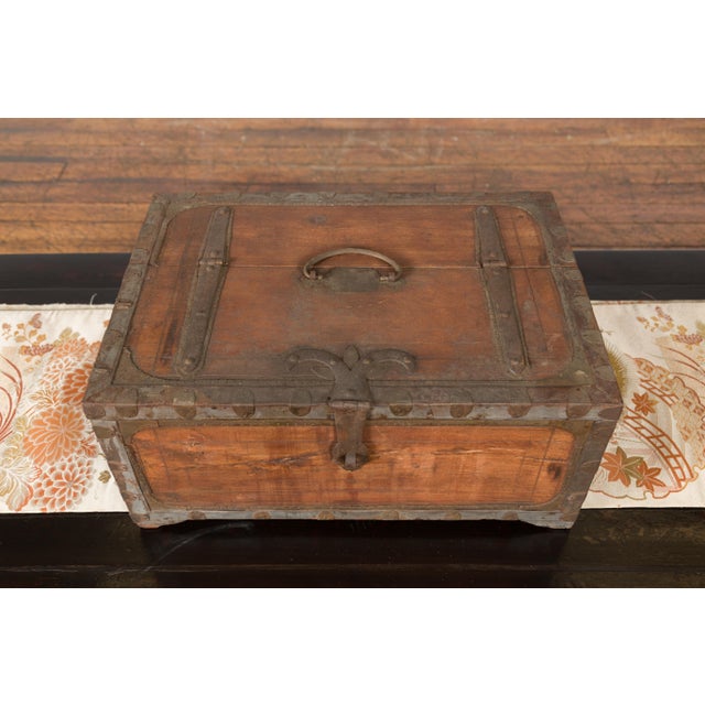 Wood 19th Century Indian Wooden Box with Brass Details and Distressed Patina For Sale - Image 7 of 11