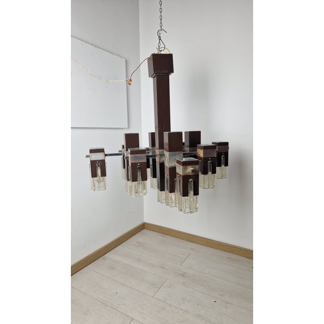Gaetano Sciolari Cubick Chandelier in Chrome Iron and Glass by Gaetano Sciolari for Sciolari, 1960s For Sale - Image 4 of 18