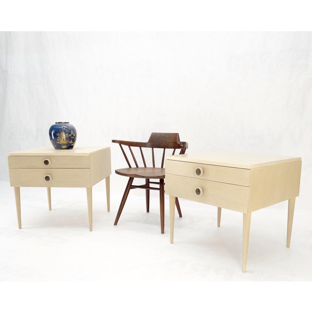 Wood Mid-Century Modern Bleached Walnut Cork Tops Paul Frankl End Side Tables - A Pair For Sale - Image 7 of 12