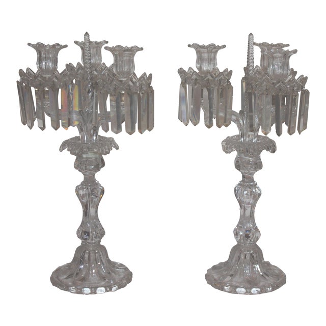 Mid 19th Century Antique Authentic Baccarat Crystal 3 Arm Candelabra A