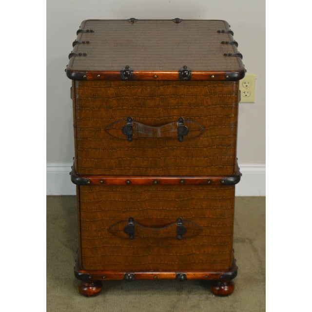 Campaign Style Faux Crocodile Leather Wrapped Mahogany 2 Drawer File Cabinet Chairish