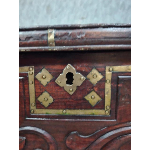 Antique 19th Century Oriental Carved Wood and Gilt Brass Chest For Sale - Image 5 of 12