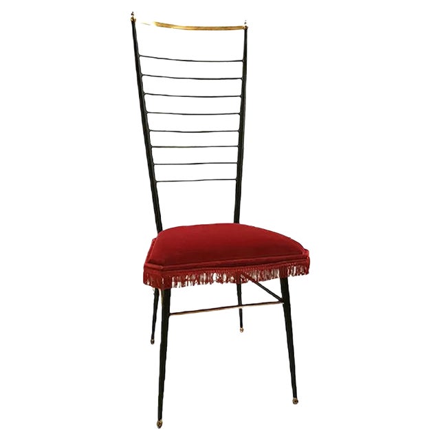 Large Wrought Iron & Brass Chair, 1950s For Sale