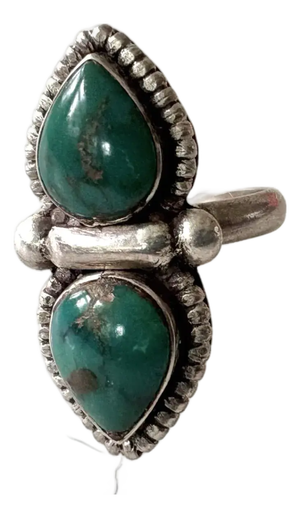 Antique Blue/Green Turquoise and Sterling Silver Ring, Size 7