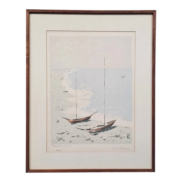 Ivan Mosca Signed Limited Edition Sailboat Lithograph – Serene Ocean Shore Scene in Frame For Sale