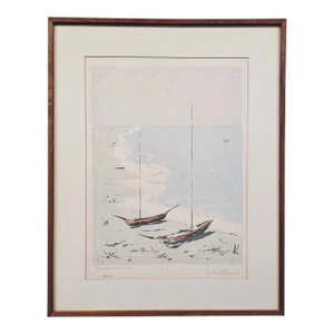 Ivan Mosca Signed Limited Edition Sailboat Lithograph – Serene Ocean Shore Scene in Frame