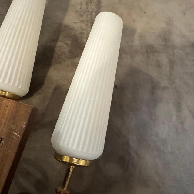 Wood Set of Two 1950s Mid-Century Modern Brass, Bamboo and Glass Italian Wall Sconces For Sale - Image 7 of 12