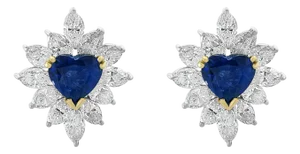 GIA Certified Ceylon Heart Shape Sapphire & 3.5 Carat Diamond Stud Earring 18KG