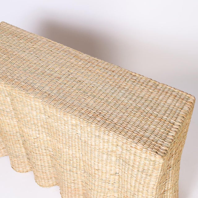 2020s Pair of Wicker Drapery Ghost Consoles For Sale - Image 5 of 9