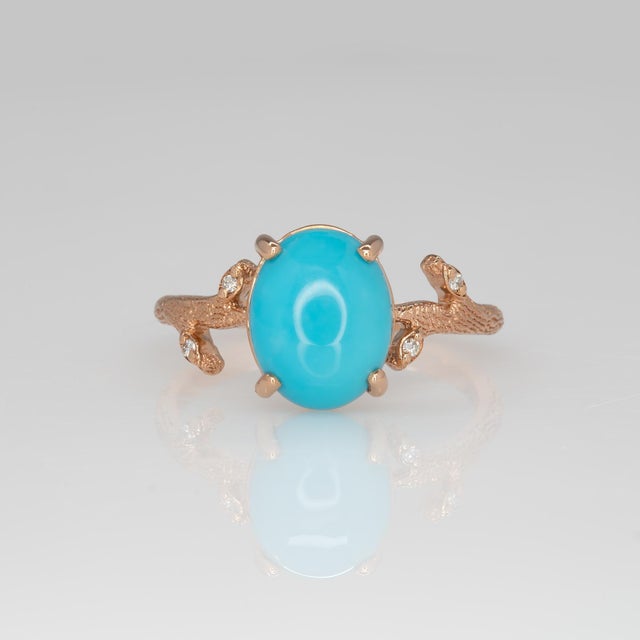 2.1Ct Sonoran Turquoise Ring With Natural Diamond Accents: Solid 14k Gold, Size 6.75 For Sale - Image 4 of 8