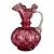 Antique Bohemian Cranberry Glass Pitcher Ruffled Rim Clear Handle 5.25” Victorian For Sale